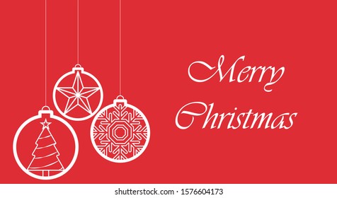 Christmas background red postcard with Christmas balls with a pine, a star and a snowflake.