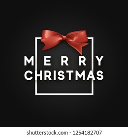 Christmas Background red ribbon bow. Xmas greeting card vector illustration