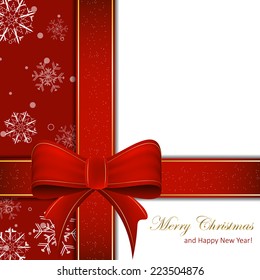 Christmas background with red ribbon and decoration/vector illustration