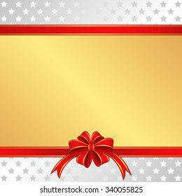 christmas background with red ribbons and stars