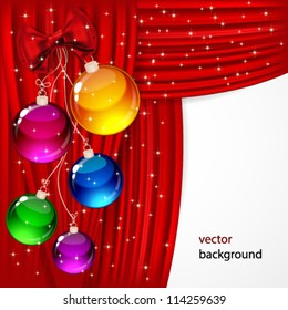 Christmas background with red satin and balls.