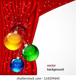 Christmas background with red satin and balls.