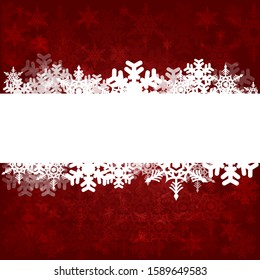 Christmas background in red and white layered with snowflakes of various sizes. Room for copy space. EPS 10 vector.