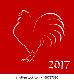 Christmas background red and white with rooster