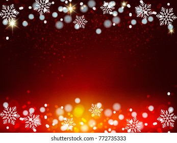 Christmas background with red and white snowflakes and snow ball in various styles. Abstract Vector Illustration.