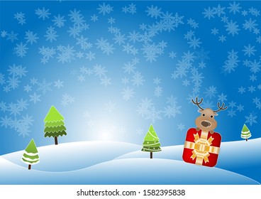 Christmas background with reindeer character and snowflakes. winter. banner.