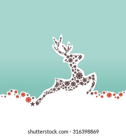 Christmas background with reindeer decorated, vintage style