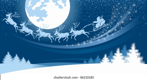 Christmas background with reindeer and Santa Claus