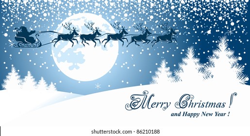 Christmas background with reindeer and Santa Claus