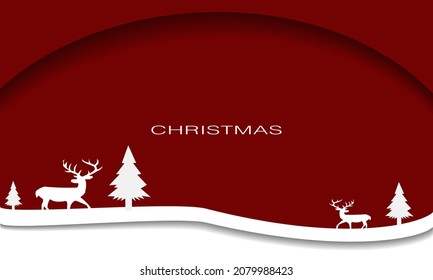 christmas background with reindeer and christmas tree for cover, banner, poster