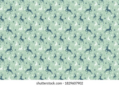 Christmas background with reindeers and stars. Xmas pattern. Vector