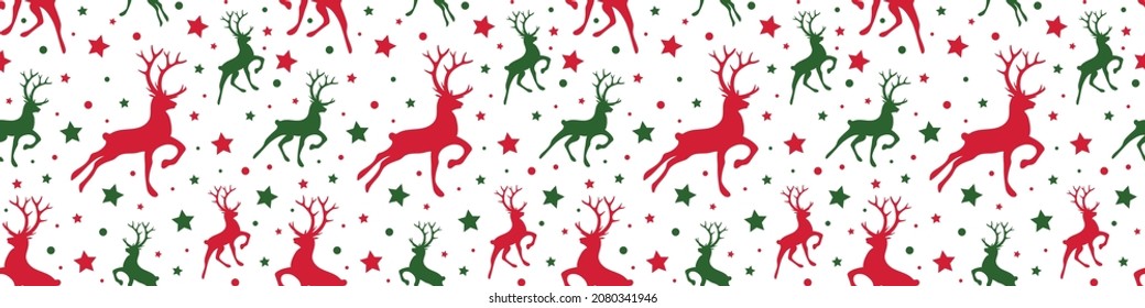 Christmas background with reindeers and stars. Xmas pattern. Vector