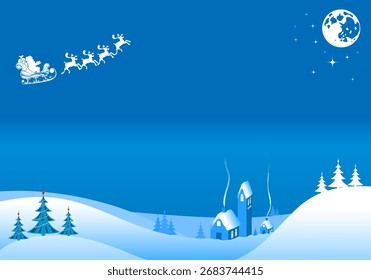 Christmas background with Retro Frame, Tree, Santa, House. Vector Template for Cover, Flyer, Brochure.