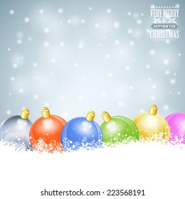 Christmas background with Retro Label and Bauble. Vector Template for Cover, Flyer, Brochure.