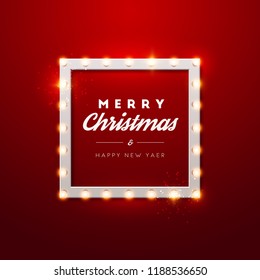 Christmas background. Retro Christmas light frame. Vector illustration.