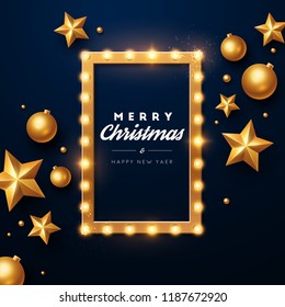 Christmas background. Retro Christmas light sign. Vector illustration.