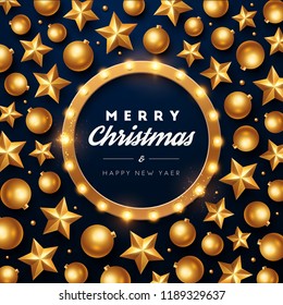 Christmas background. Retro Christmas light sign. Vector illustration.