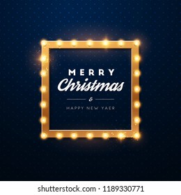 Christmas background. Retro Christmas light sign. Vector illustration.