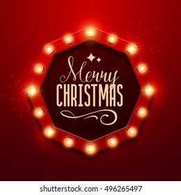 Christmas background. Retro Christmas light sign. Vector illustration.