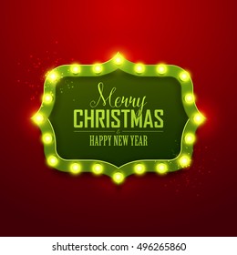 Christmas background. Retro Christmas light sign. Vector illustration.