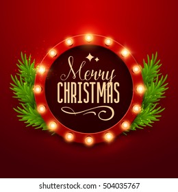 Christmas background. Retro Christmas light sign. Vector illustration.