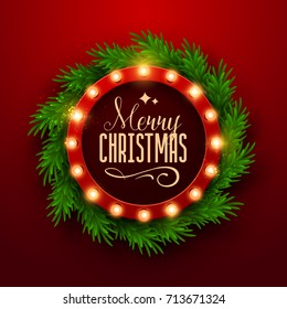 Christmas background. Retro Christmas light sign. Vector illustration.