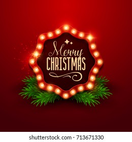 Christmas background. Retro Christmas light sign. Vector illustration.