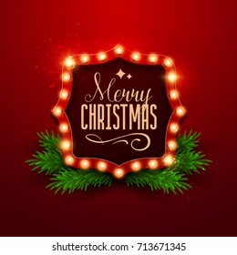 Christmas background. Retro Christmas light sign. Vector illustration.