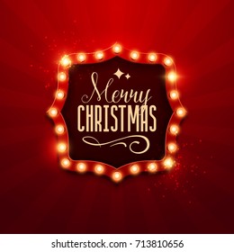Christmas background. Retro Christmas light sign. Vector illustration.