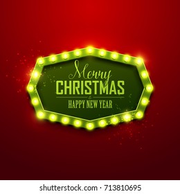 Christmas background. Retro Christmas light sign. Vector illustration.