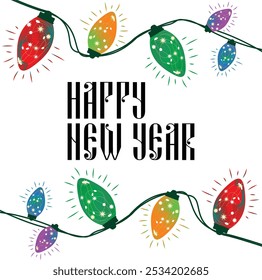 Christmas background. Christmas retro lights. Colorful Xmas greeting card. Happy new year. Red, yellow, blue and green glow lights. Vector illustrations. SSTKChristmas