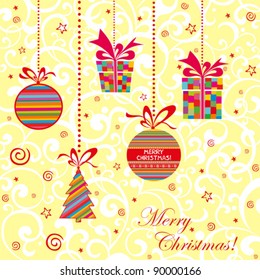 Christmas background with retro pattern.  Vector Illustration