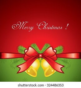 Christmas background with ribbon and bells. Vector illustration
