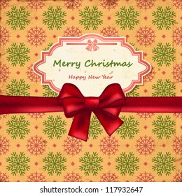 Christmas background with ribbon and label