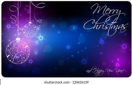 Christmas background with ribbons and christmas baubles