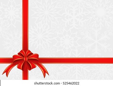 christmas background with ribbons and snowflakes