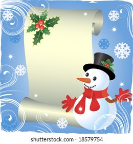 Christmas background with  roll and snowman