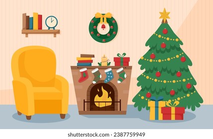 Fondo de Navidad con el interior de la habitación. concepto de Navidad.	
