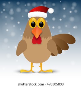 Christmas background with rooster. Vector illustration. 