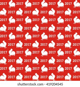 Christmas background roosters and the year 2017 vector illustration. . Seamless pattern Roosters. Red color.