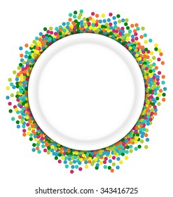 Christmas background round border frame for lettering title from colourful particles confetti - vector