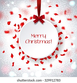 Christmas background with round place for text and red confetti.