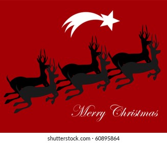 Christmas background with running reindeers. Vector illustration