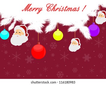 christmas background with Santa and balls, vector illustration