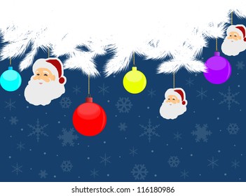 christmas background with Santa and balls, vector illustration