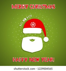 Christmas background with Santa Claus beard, mustache 

and hat. iA inscriptions Merry Christmas and Happy New 

Year! Ho-Ho-Ho! Vector illustration.