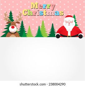Christmas background. Santa Claus and deer with copy space. vector illustration 