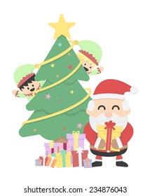 Christmas background with Santa claus and Christmas elf