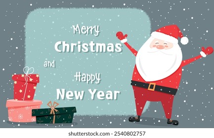 Christmas Background with Santa Claus and Gifts, Illustration Vector, Christmas, New Year, Cartoon Wallpaper, Holiday, Winter, Card, Present	