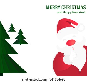 Christmas background with Santa Claus and green Christmas tree. Vector illustration.